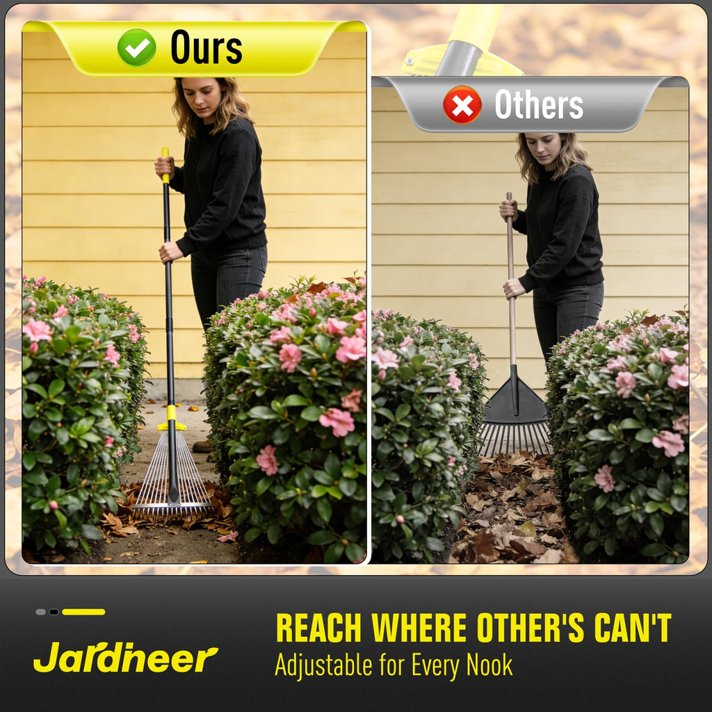 Jardineer Adjustable Leaf Rake, Expandable Lightweight Metal Yard Rakes