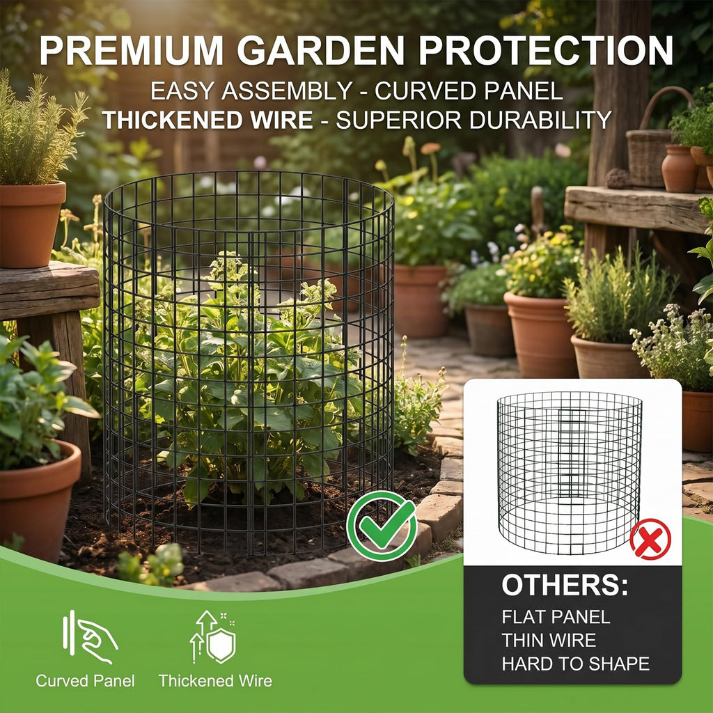 10 Packs Plant Protectors from Animals, 30Pcs 12"x 16" Large Metal Wire Mesh Garden Plant Cages for Outdoor Gardening, Chicken Wire Cloche Plant Cages for Rabbits with Zip Ties & Stakes(Black)
