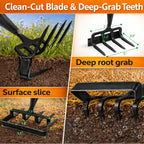 Garden Hoe with Cultivator Rake, 2-in-1 Heavy Duty Action Stirrup Hoe with Sharp Blade,60" Adjustable Long Handle Loop Scuffle Hoe for Fast Weeding, Loosening Soil, Aerating and Mixing Compost