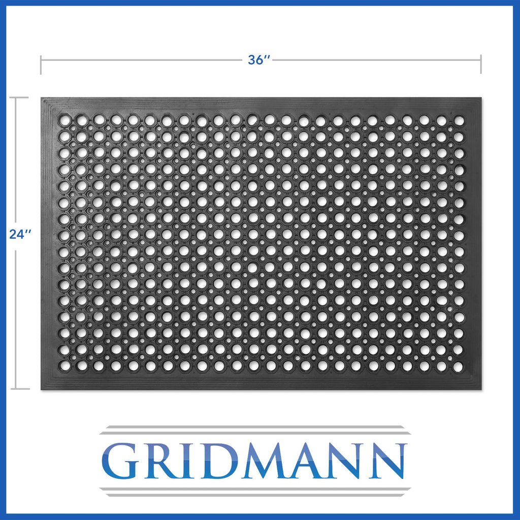 GRIDMANN Rubber Floor Mat, 36" x 24" Anti-Fatigue Drainage Mat, Non-Slip and Grease Resistant for Restaurants, Commercial Kitchens, Bar Floors, Black