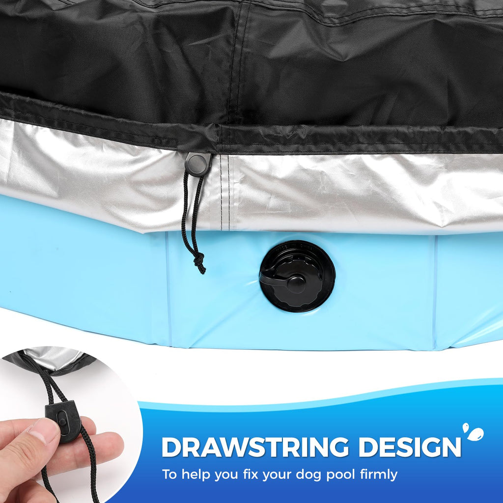 Tufmunb 79-80 inch Dog Pool Cover, Portable Round Collapsible Bathing Tub Kiddie Pool Cover with Oxford Cloth Material and Drawstring Design, Waterproof and Dustproof (Black) - Only Cover