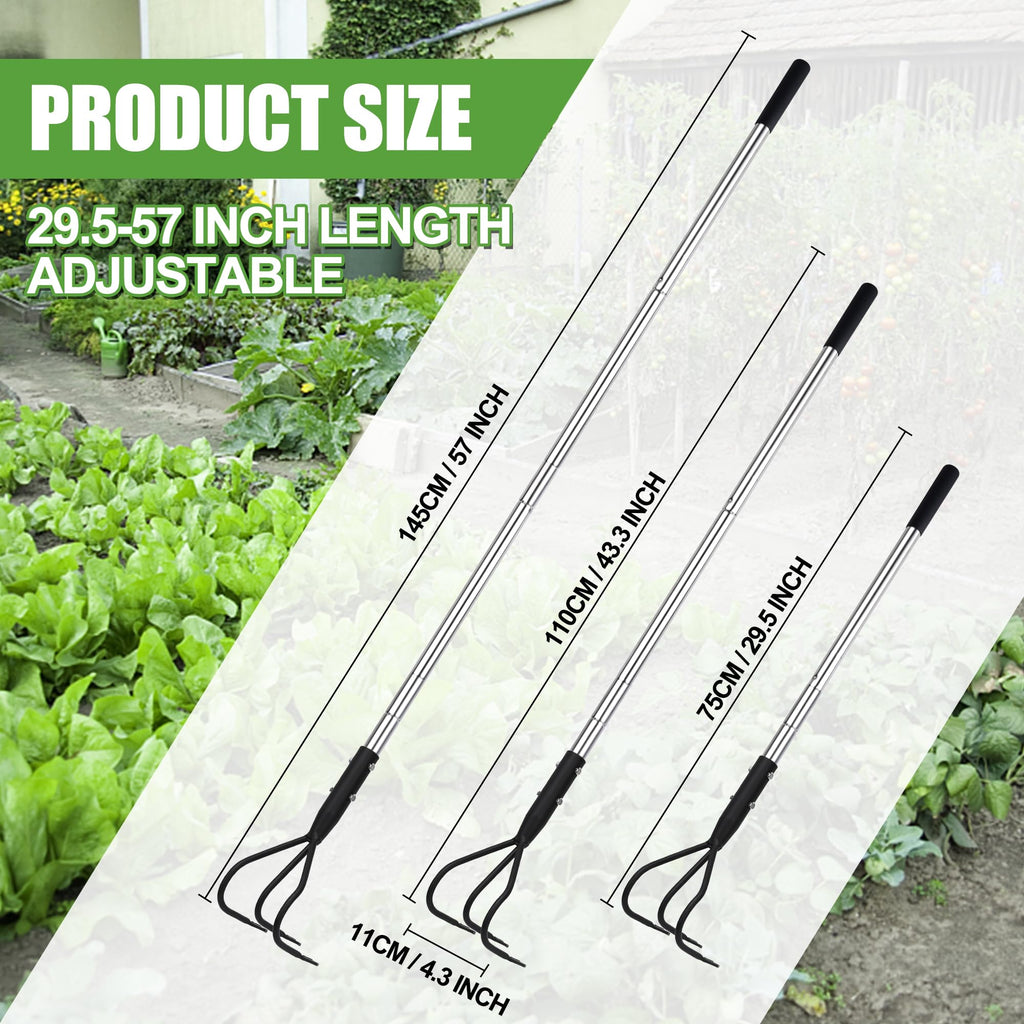 YEELOR 3-Tine Long Handle Tiller, Garden Cultivator with 55"-15.5" Adjustable Handle, for Loosening Soil, Tilling, Weeding and Fertilizing, Suitable for Elderly and Women