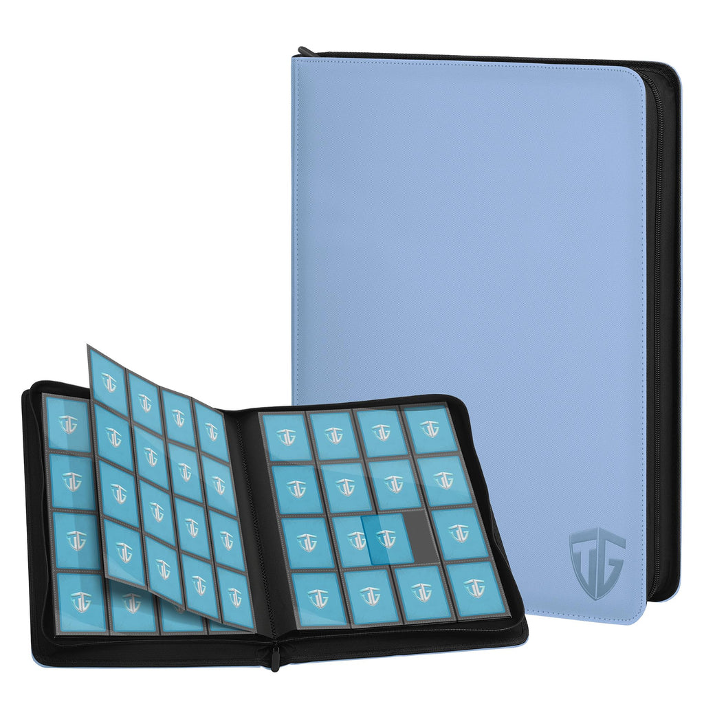 TCGUARD 16 Pockets Trading Card Zipper Binder for 1000+ Cards| Secure Side Loading Pockets | Trading Card Album Folder | Compatible with YuGiOh, MTG,Sports Cards (Blue 16)