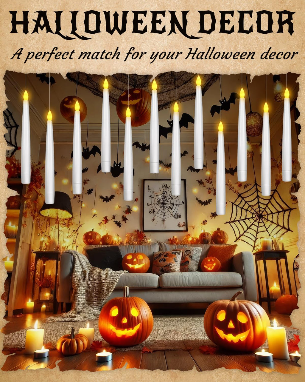 pmgro 20pcs Flameless Taper Candles with Remote, 3D Window Candle, Floating Hanging Candles with Wand, 6.3IN Led Taper Candle Battery Operated, Christmas Decor for Home Wedding,Halloween