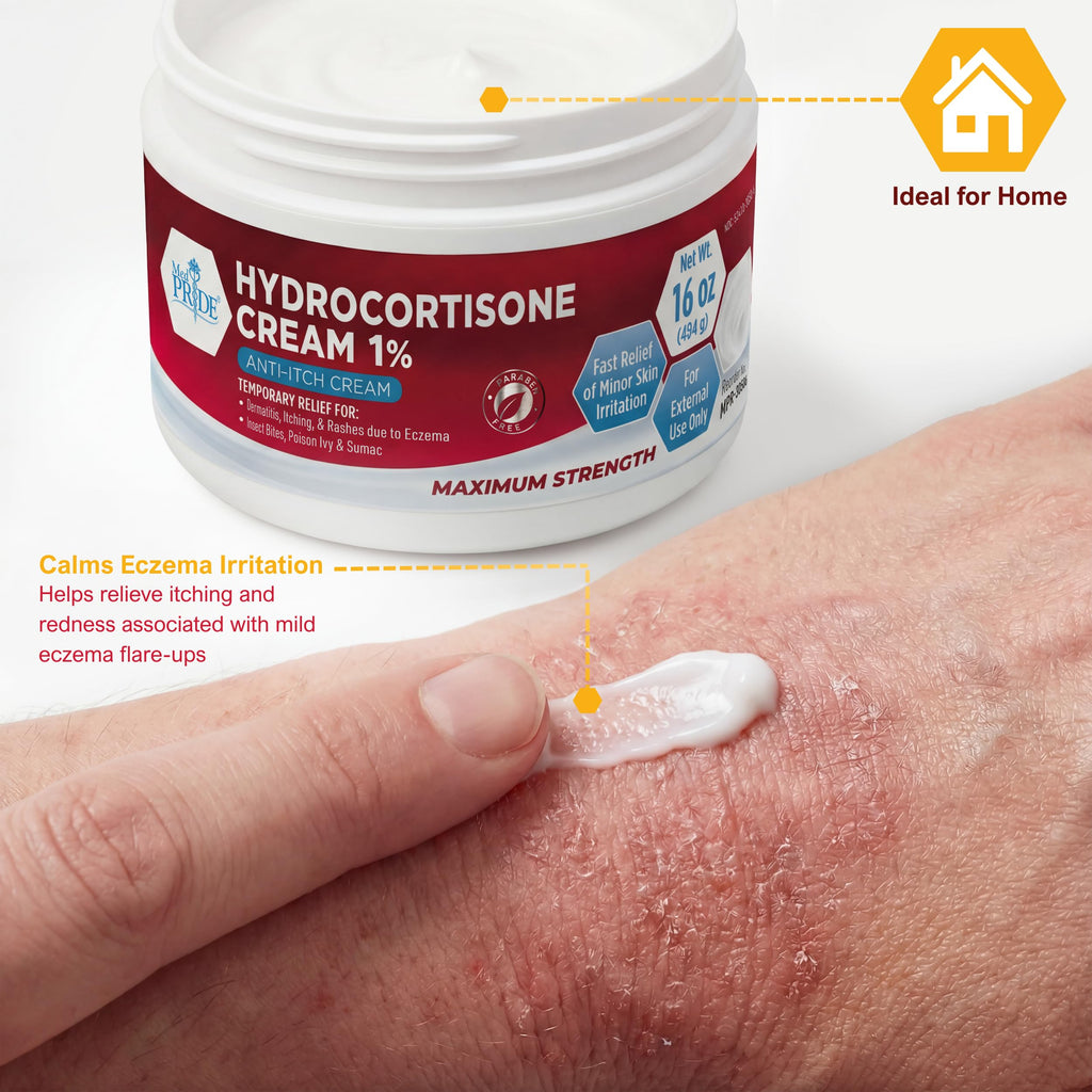 MED Pride 1% Hydrocortisone Cream Bulk 16 Oz Maximum Strength Itch Relief for Eczema, Dermatitis, Rashes, Mosquito Bites