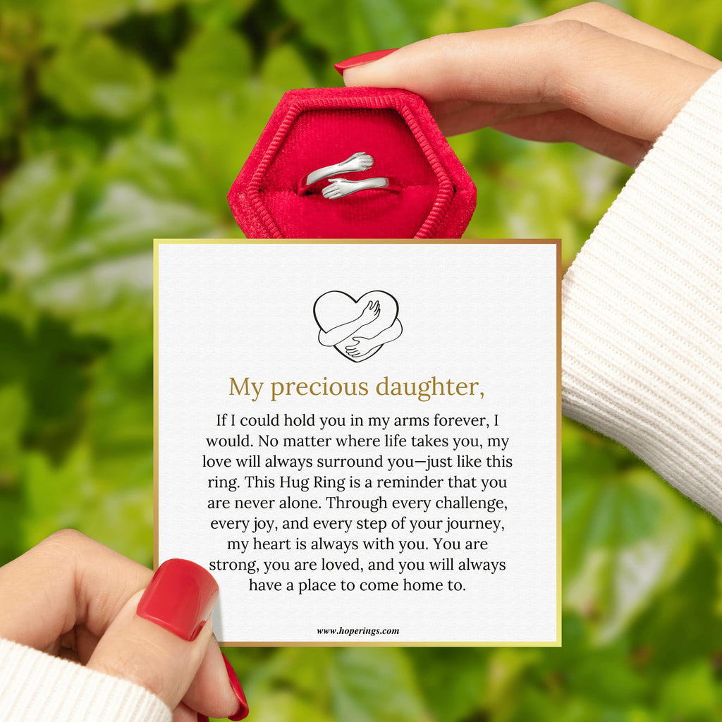 To My Daughter Hug Ring by Hope Rings – Inspirational 304 Stainless Steel Jewelry with “Always With You” Message – Adjustable Ring for Women – Tarnish Free Jewelry Gift for Her – Birthday Gift for Her