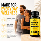 HerbaMe Vitamin D3 5000 IU + K2 with Magnesium Bisglycinate | Complete D3 Activation & Absorption Support Formula | Bone, Muscle & Immune Wellness | 90 Capsules