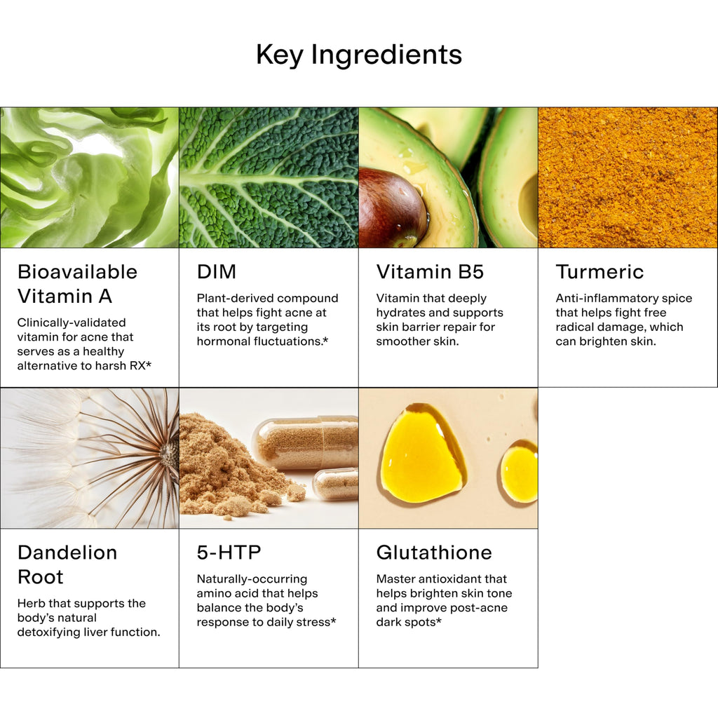 CLEARSTEM - MINDBODYSKIN Hormonal Acne Supplement (5-HTP) - Natural DIM Supplement - Skin Care Vitamins - Hormone Balance, Antioxidants - Gluten Free, Cruelty Free - 30 Servings, 90 Capsules
