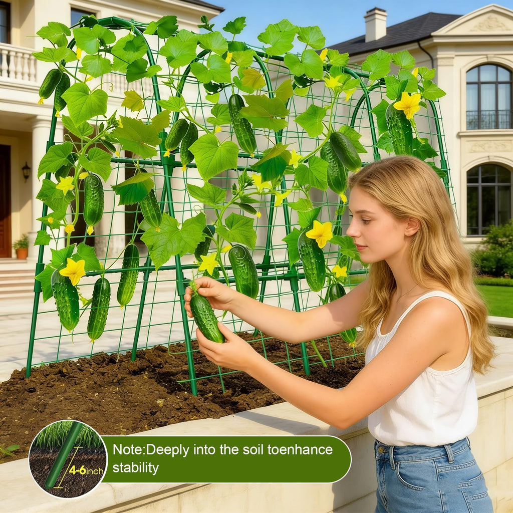 Cucumber Trellis for Raised Bed, U-Shape Garden Trellis 47.2" Tall, Heavy Duty Metal Arch Trellis for Climbing Vegetables, Rustproof Plant Support for Tomato Pea Bean (Upgraded Connector)