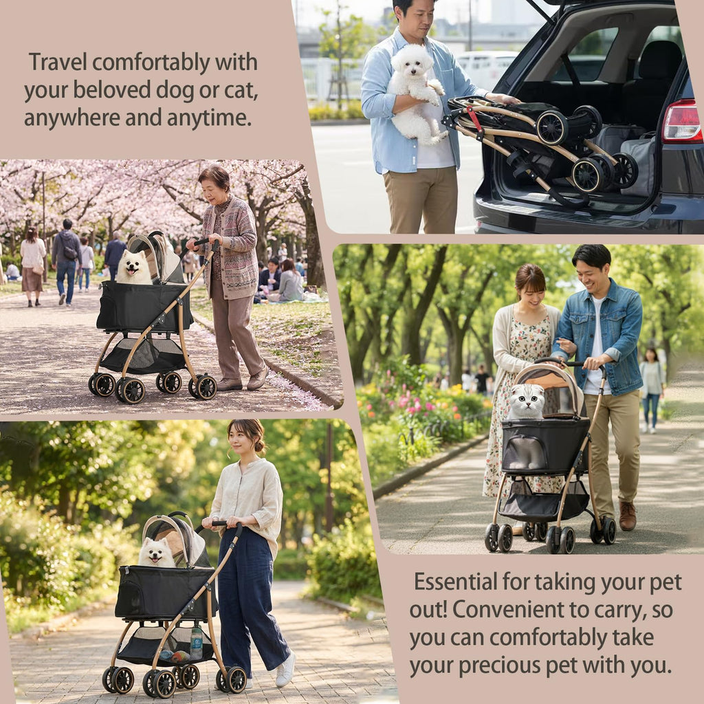 MILA&LOUIS Pet Stroller, 22" Pet Cradle for Small Dog, Dog Stroller with 4 Pu Wheels, 10Lbs Ultra-Light Dog&Cat Stroller for Small Pets, Max 22Lbs Capacity Detachable & Foldable Design with Cup Holder