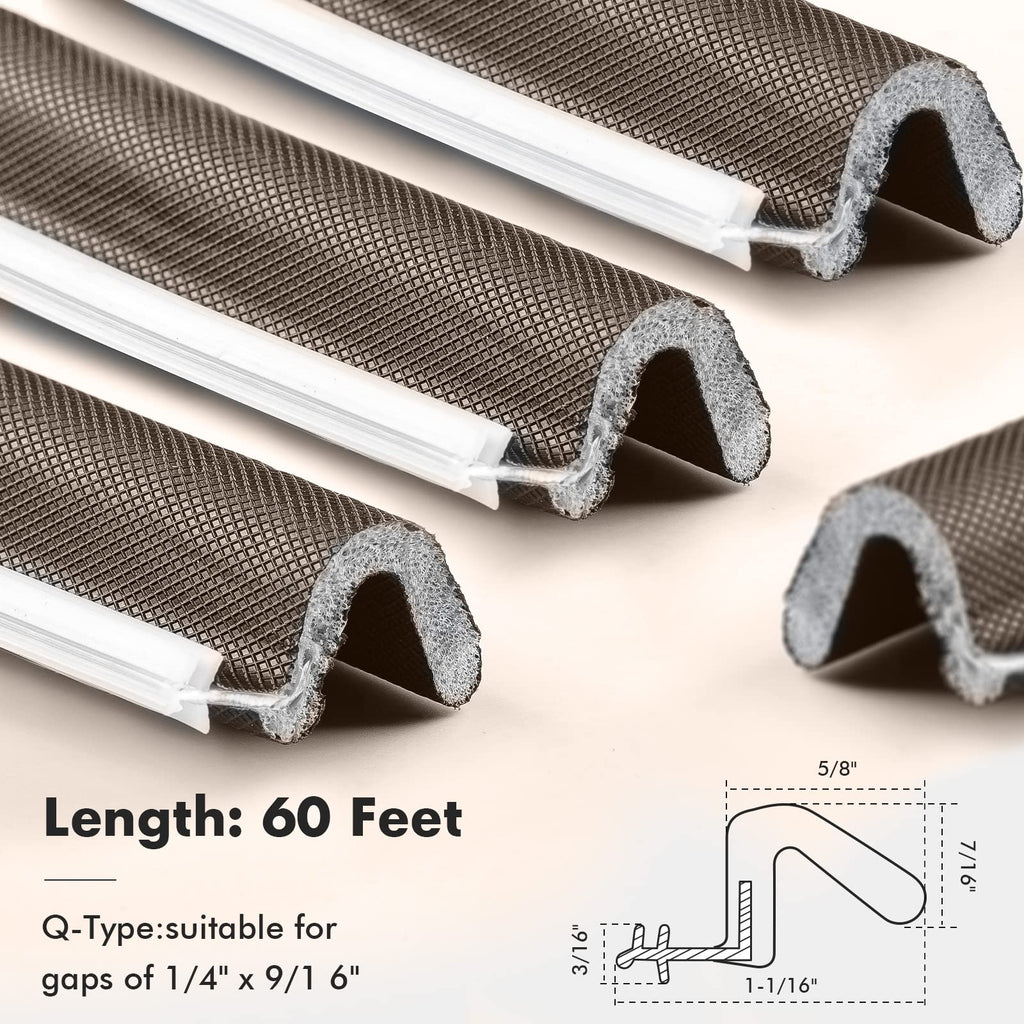 BBTO Weather Stripping Door Seal Exterior Weather Strip for Window V-Shaped Foam Kerf Garage Door Gap Blocker Soundproof Home Improvement Easy to Install(60 Feet,Brown)