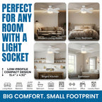 Bell+Howell Socket Breeze 15.4" Socket Fan Light, 5-Speed Deluxe Model – Portable Low Profile Ceiling Fans with Lights and Remote Control – For Bedroom, Kitchen, Living Room