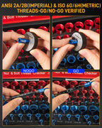 66-Piece Nut and Bolt Thread Checker Kit | 34 SAE (Blue) + 32 Metric (Red) Thread Gauges - Precision Bolt Size Finder for Tight Spaces, DIY & Professional Repairs