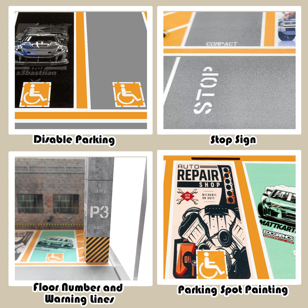 Storage Display Garage Compatible with Hot Wheels - Toy Car Garage with Lights, Freestanding Display Case, Parking Garage Diorama for 1/64 Scale Diecast Cars with 4 Levels 24 Spots Maximum 40 Cars