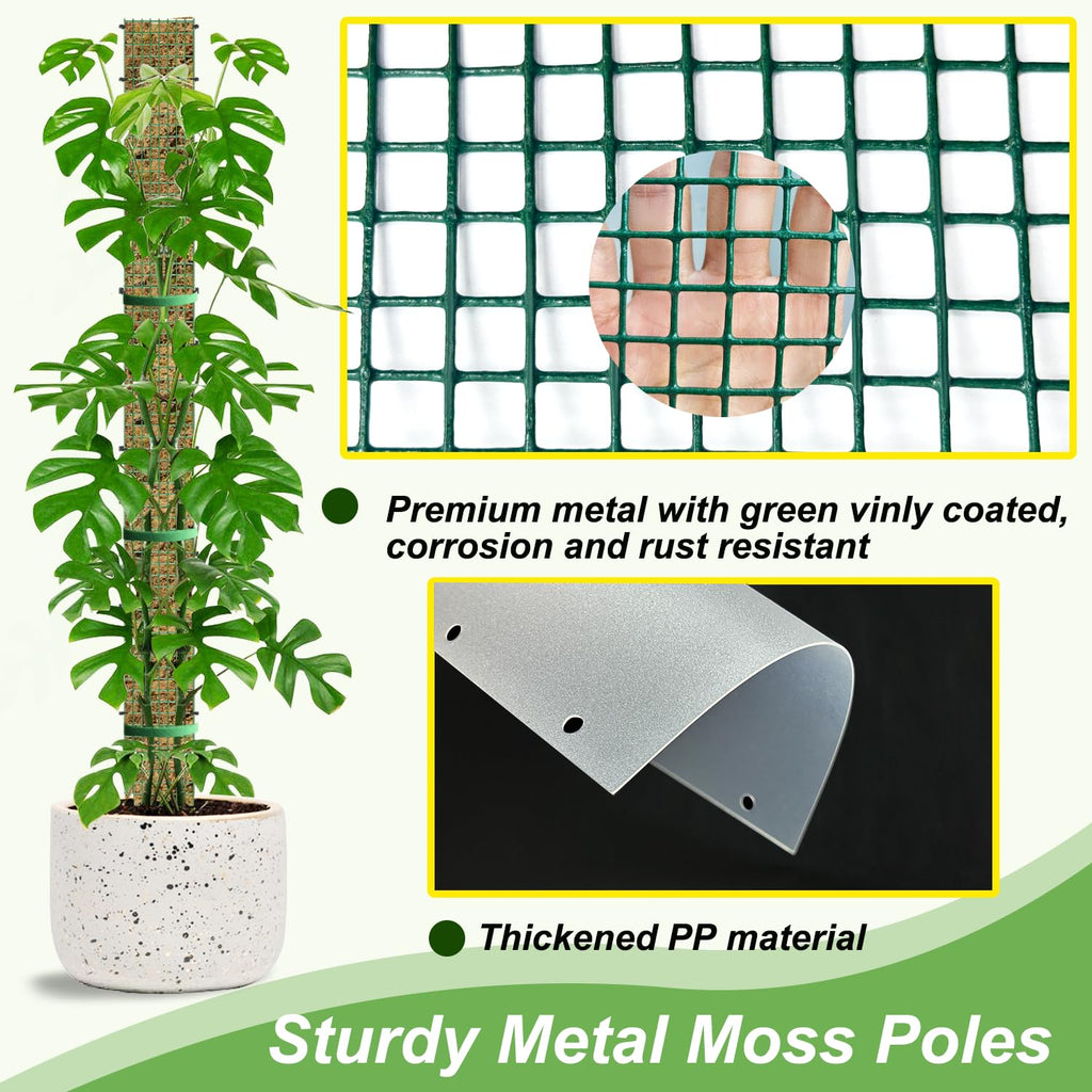 60"/40"/24" Metal Moss Pole, D Shape Sphagnum Moss Pole, Moss Poles for Climbing Plants, Monstera, Indoor Climbing Plants (6Pcs 40")