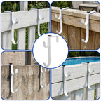 2 Pcs Double Pool Fence Hooks for Pool Equipment, Adjustable Pool Pole Hanger Holder, Rustproof Swimming Pools Skimmer Pole Hooks for Hanging Tool, Hose, Leaf Rakes, Nets Pool-Accessories (White)