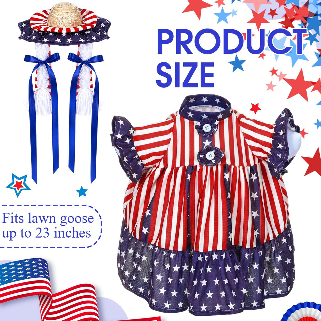 Sunnymove 4th of July Goose Outfit for 23'' Patriotic Porch Geese Costume for 250th Anniversary USA Outdoor Patio Lawn Decor (Red Blue White1)