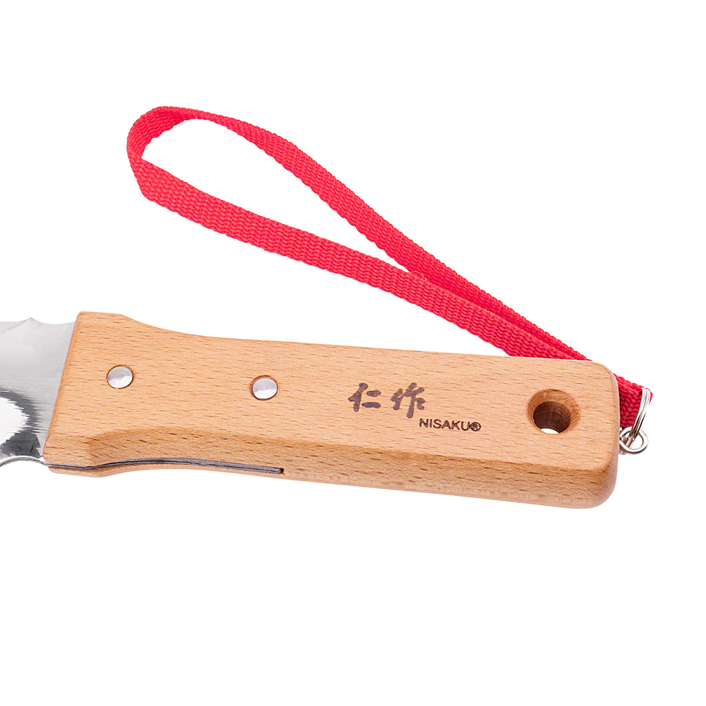 Nisaku NJP651 Hori Weeding & Digging Knife-Hardened HRC58 Edition, Authentic Tomita (Est. 1960) Japanese Stainless Steel, 7.25" Blade, Wood Handle, w/Premium Leather Sheath