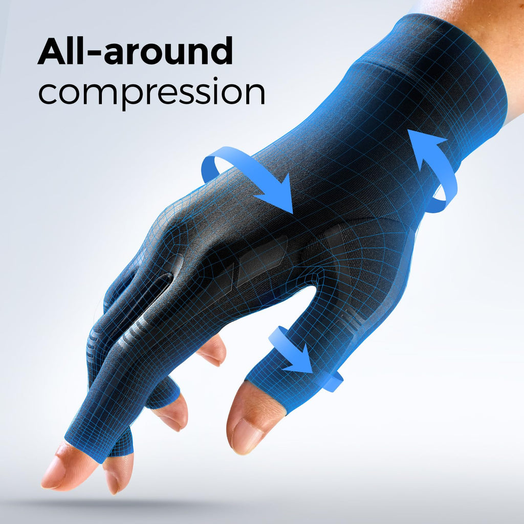 FREETOO All-Around Compression Arthritis Gloves for Women for Pain, Carpal Tunnel Relief Gloves for Men, Hand Compression Gloves for Crocheting,Gaming,Arthritis,Swelling.Black L