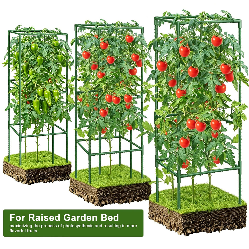 3 Pack Tomato Cages with Clips & Garden Wire, Outdoor Heavy Duty Steel Square Tomato Plant Support Stakes Garden Trellis for Climbing Plants Vegetables Flowers Fruits (41.5 Inch)