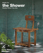 BLUEWEST 23.4'' Shower Chair with Backrest Bath Chair for Inside Shower or Tub, Heavy Duty 450 lbs Support, Non-Slip Feet, Shelf Storage, Built-in Handles for Elderly or Adults (Acacia)