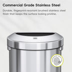 EKO Urban 16 Gallon Semi-Round Open Top Waste Bin, Stainless Steel Half Round Commercial Trash Can for Indoor and Outdoor, Extra Large Metal Garbage Bin for Home, Office, Restaurant, Restroom, 60L