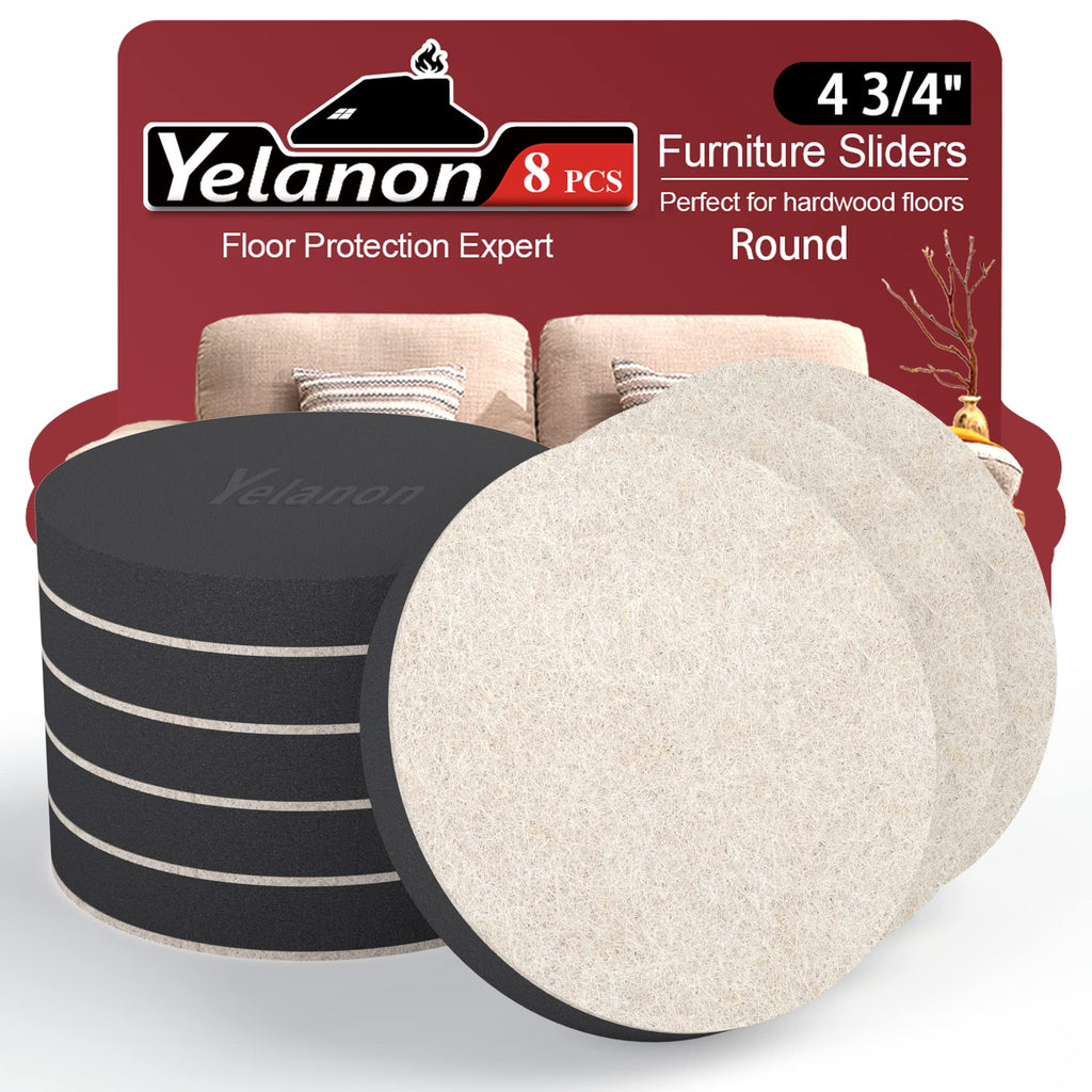 Yelanon Felt Furniture Sliders, 8pcs 4 3/4” Furniture Sliders for Carpet Pads Hardwoods Floors, Heavy Furniture Movers Sliders, Reusable Furniture Moving Pads, Floor Protectors for Carpet
