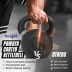 Yes4All Powder Coated Kettlebell, 9 lb Cast Iron Core Kettlebells with Non-Slip Handle & Flat Bottom for Conditioning, Heavy Duty for Strength Training - Single, White