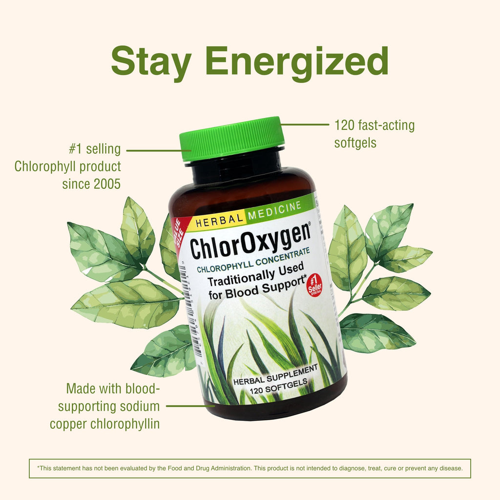 Herbs Etc. ChlorOxygen Chlorophyll Concentrate - Aids Healthy Blood Circulation - High-Altitude Environment Support - Energy Support - 120 Softgels (120 Servings)