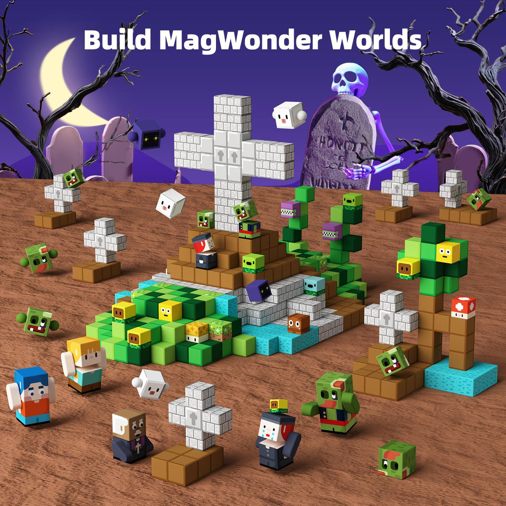 GobiDex Magnetic Blocks Kids Toys for Boys Girls 3+, Build MagWonder World with Zomblock Magnets Cubes, Upgraded STEM Game-Based Building Sensory Gift for Birthday