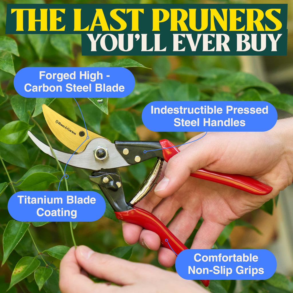 Haus & Garten ForgedPRO 8.75" Heavy Duty Professional Titanium Bypass Pruning Shears - Use As Pruners, Garden Shears, Handheld Pruning Shears For Gardening, Clippers, Garden Scissors, Pruner Tool