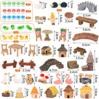 Ailefentene 84 Pcs Fairy Garden Accessories, Miniature Village Starter Kit with Moss Model Tree Tiny Resin Animal Figures, DIY Bonsai Micro Landscape Ornament for Terrarium Succulent Dollhouse Craft