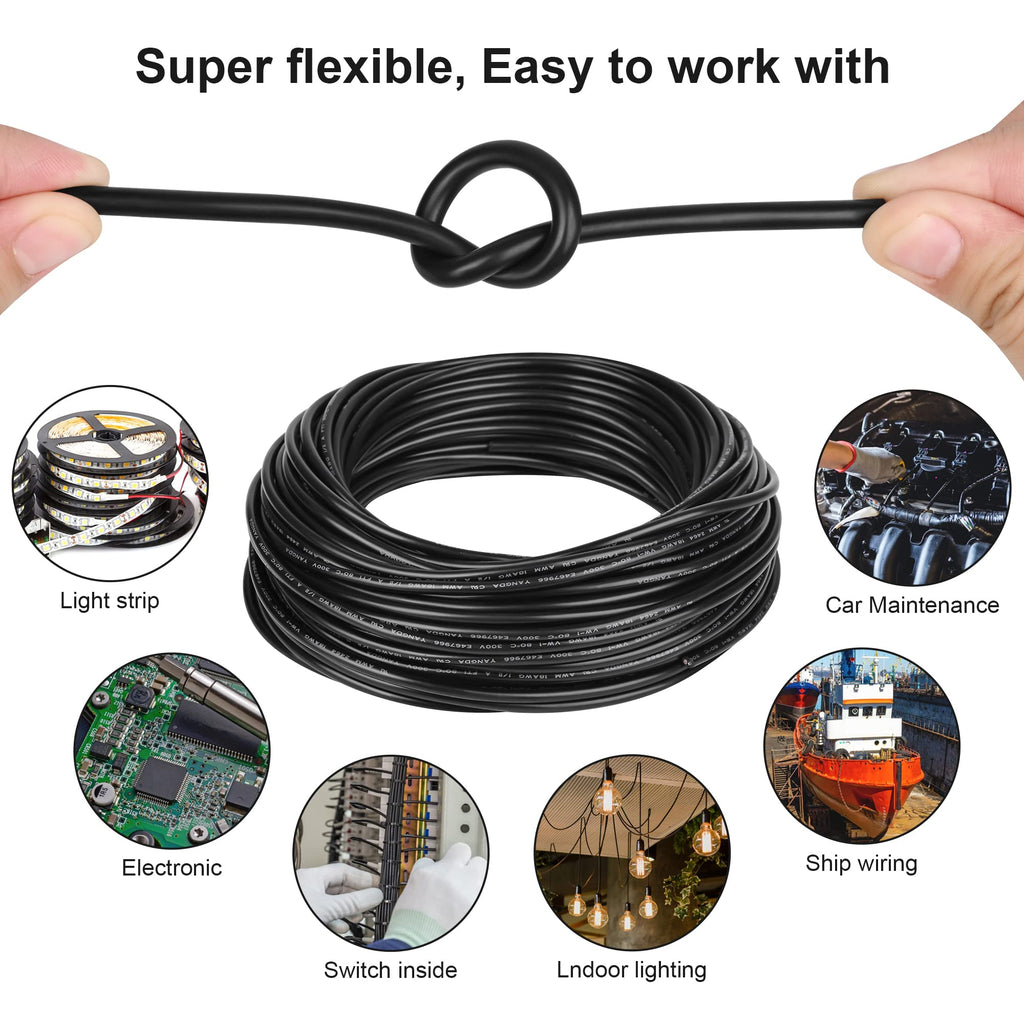 16 Gauge Electrical Wire 2 Conductor, 16 AWG Stranded PVC Oxygen-Free Copper Cable, 50FT 2 Core Flexible Extension Power Cord for Auto, LED Lamp Lighting Strips, Automotive