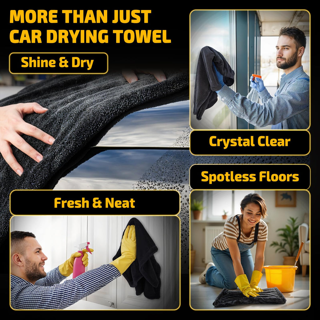 SMINDER 2-Pack 1200 GSM Car Drying Towels – Microfiber Towels for Cars (36" x 24"), Ultra-Absorbent, Streak-Free, Scratch-Free, No Water Spots, Double-Twist Pile & Edgeless Design