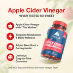 NUU3 Apple Cider Vinegar Gummies - Support for Energy, Immunity & Gut Health - Folate, Iodine, Pomegranate, Beet Root, Vitamins B-6 & 12 - (60 Count, Pack of 1)