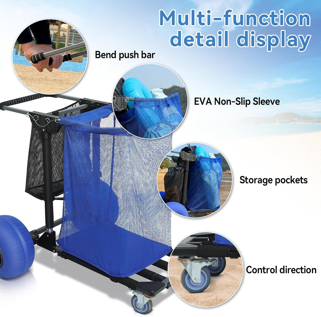 Aomedeelf Beach Cart with Balloon Wheels for Sand, Maximum Capacity 220 lbs