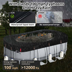 QH.HOME 8.2X14 ft Oval Pool Cover,Solar Cover for Above Ground Pools - Black Oxford Fabric Heats Water, Blocks Leaves & Sun, Windproof Snug Fit with Patented Ratchet & Weight Rings