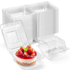 Zezzxu Disposable Square Slice Cake Containers with Hinged Lids, 200 Pack