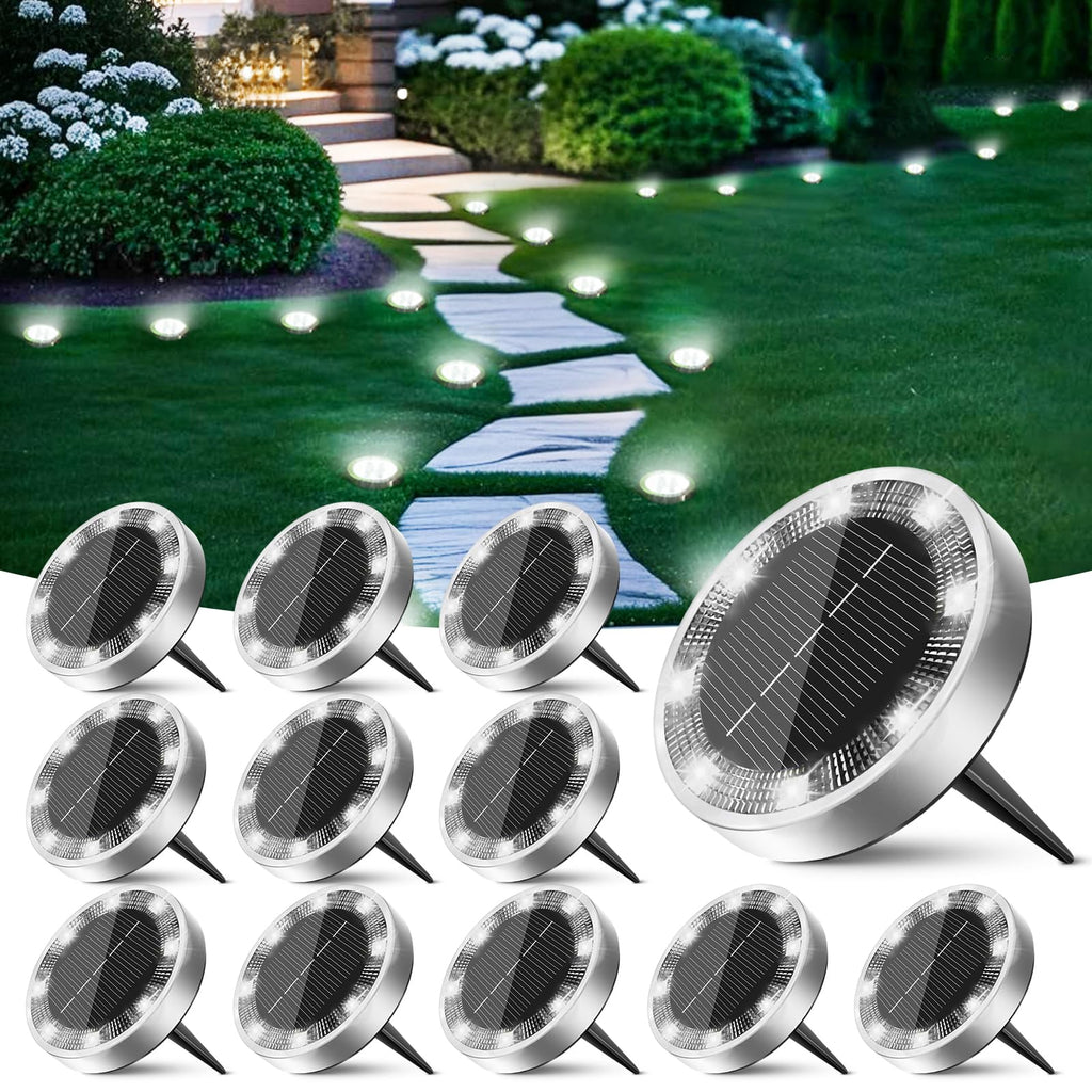 Peasur Solar Lights Outdoor Waterproof, 12 Pack Solar Lights for Outside, Anti-Rust, Solar Garden Lights Landscape Lighting for Pathway Yard Lawn Walkway Driveway, Cool White