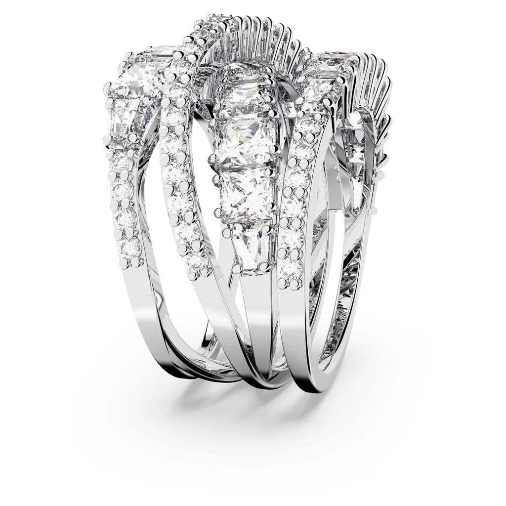 Swarovski Hyperbola Ring, Mixed Cuts, Clear, Rhodium Finished; Size: Us 7; Eu 55