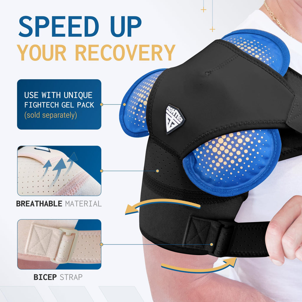 FIGHTECH Rotator Cuff Shoulder Brace for Men and Women - 4 Sizes - Shoulder Support - Pain Relief - Black - X-Large/XX-Large (Chest 48-54" Bicep 17-19")