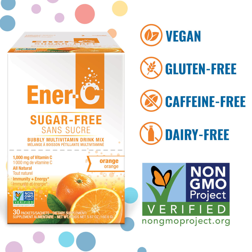 Ener-C Sugar Free Multivitamin Drink Mix - Vitamin Powder for Water, Electrolytes Powder No Sugar, Hydration Boost Packets, Zero Sugar, Vitamin C & B12 Supplement Liquid Mix - Orange, 60 Count