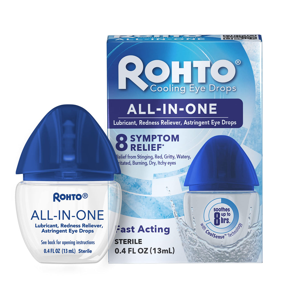 Rohto All-in-One Multi-Symptom Eye Drops, CoolSense™ Technology Relieves Irritation from Red, Dry, Itchy, Burning, Gritty, and Watery Eyes, 0.4 fl oz, 3 Count