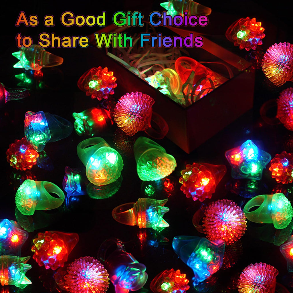 OLUPP 48 Pcs Light Up Rings, Glow In The Dark Party Supplies, 6 Style Flashing Glow In The Dark Rings for Adults & Kids, LED Ring for Birthday Party Favors, Concert, Raves, Halloween, Christmas