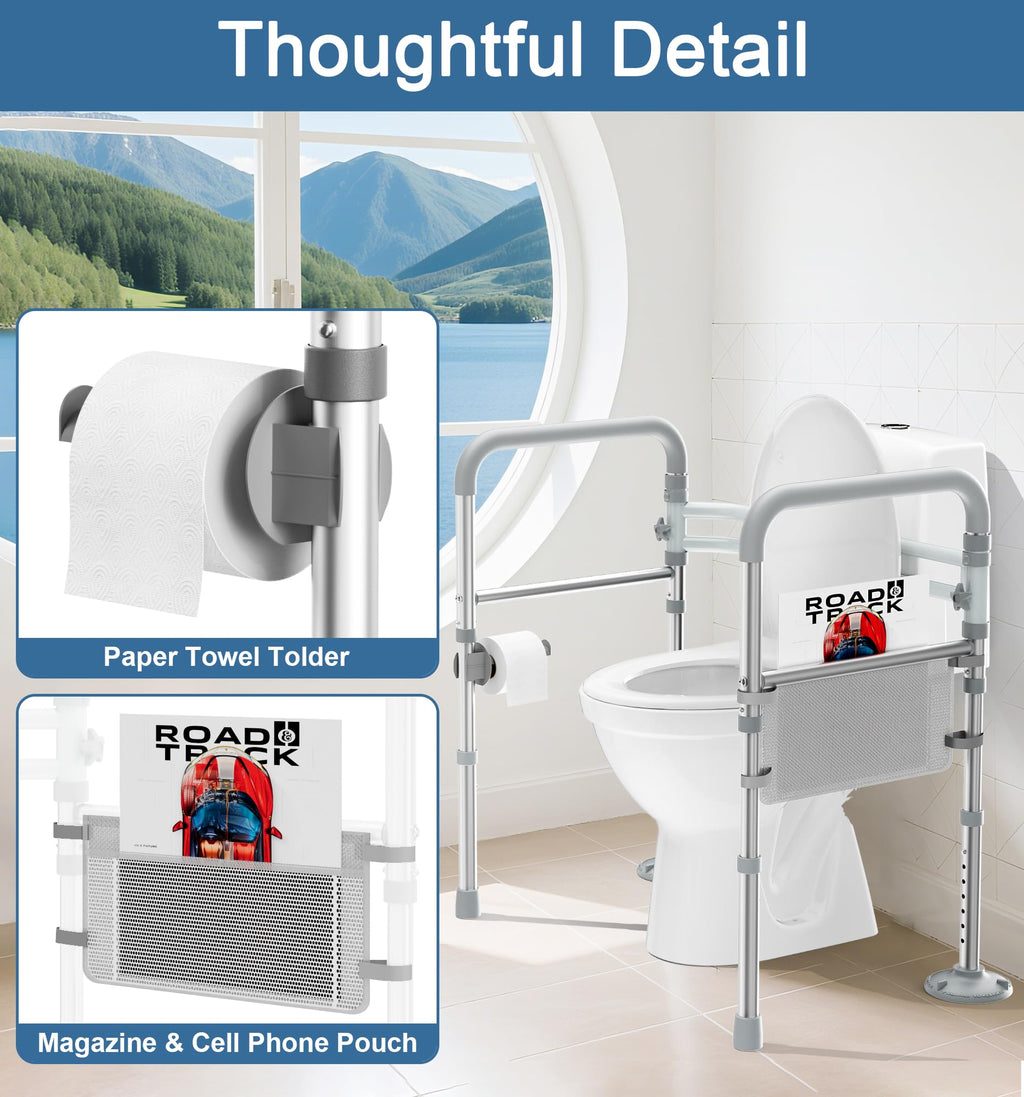 HOMLAND Toilet Safety Rails for Seniors, Adjustable Height & Width 350lb Toilet Handles for Elderly and Disabled, Foldable Toilet Safety Frame, Fit Any Toilet