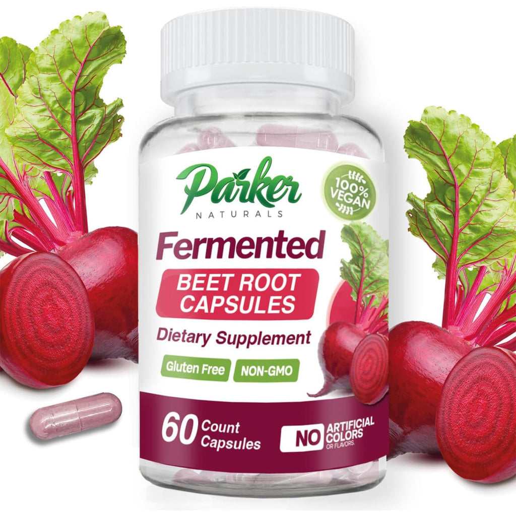 Parker Naturals Organic Fermented Beet Root Capsules Supports Healthy Immune System, Gluten Free, Non-GMO and Vegan. 60 Count