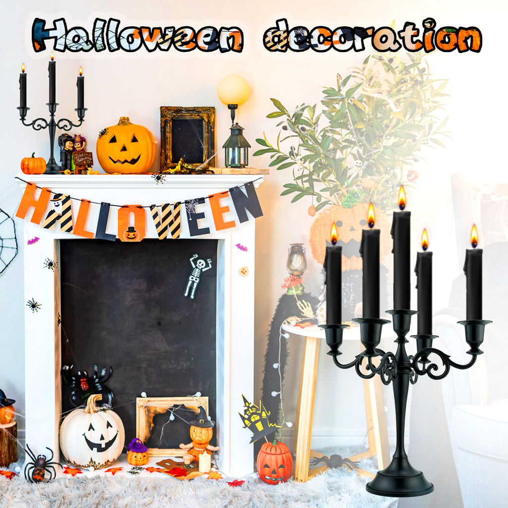 Viscacha 5-Arm Black Metal Candelabra Halloween Taper Holder Decor