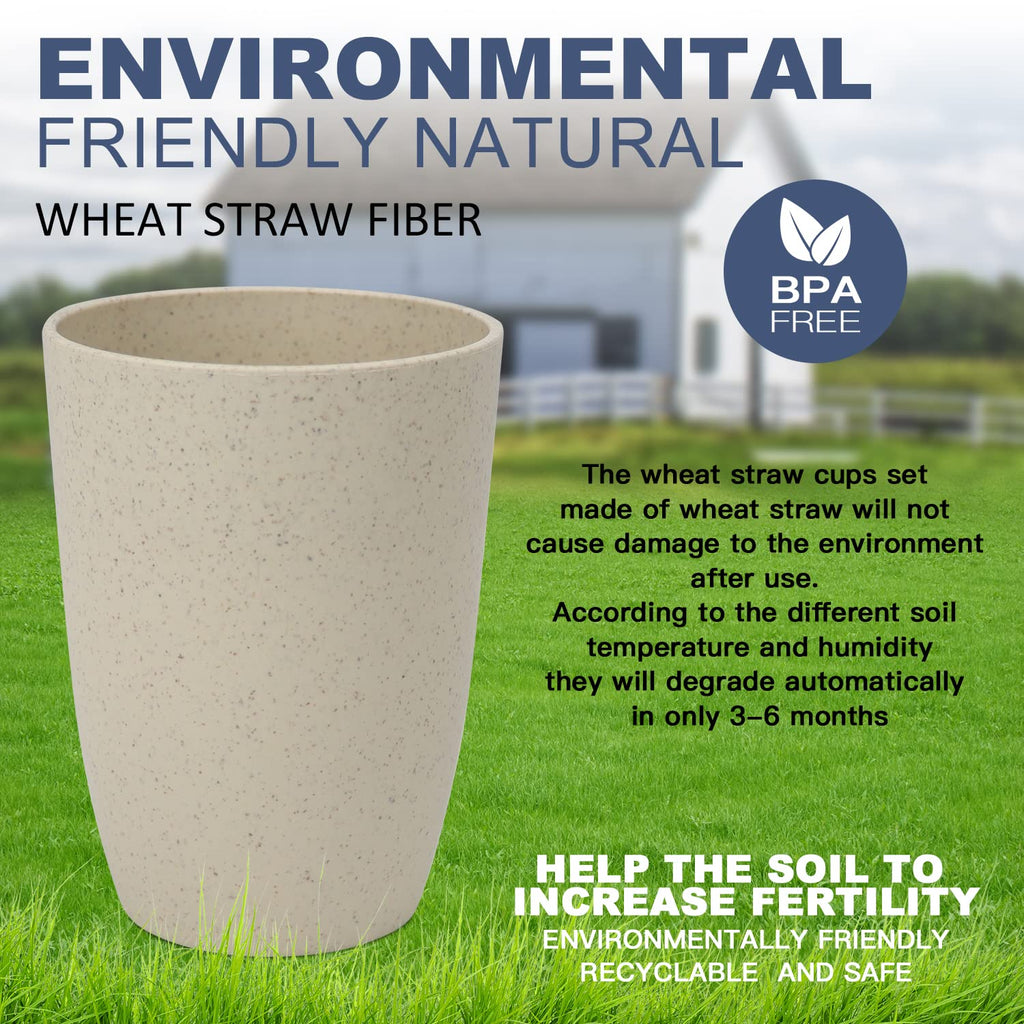 Wrova Wheat Straw Cups 6 PCS Good Alternative to Plastic Reusable Cups 12 oz Unbreakable Drinking Cup Reusable Dishwasher Safe Water Plastic Glasses with 6 Colors