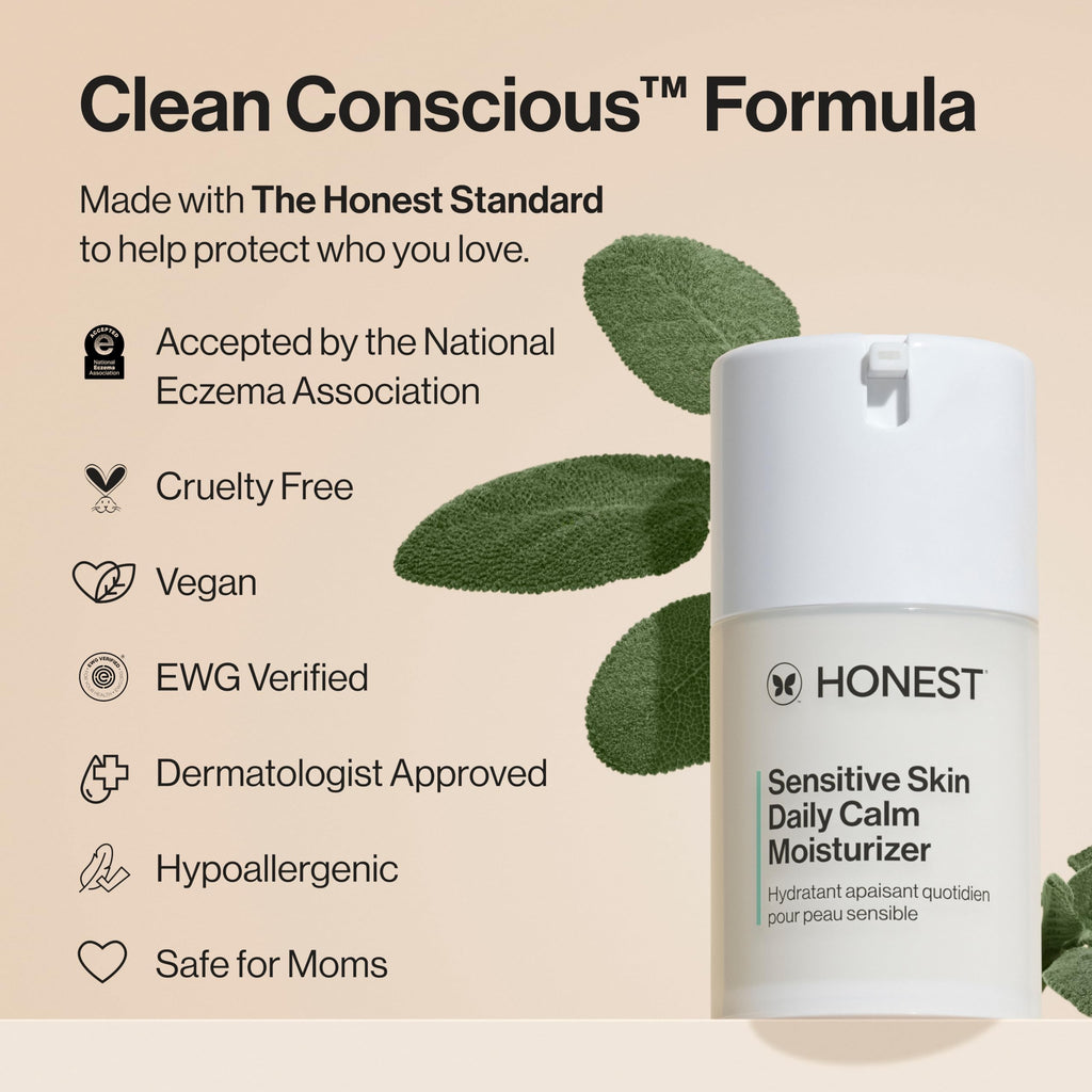 Honest Beauty Sensitive Skin Daily Calm Lightweight Moisturizer, Reduces Redness, Hydrates, Hypoallergenic, Fragrance-Free Vegan, 1.7 fl oz