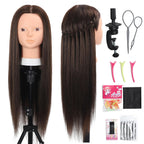 Opini 26 Inch Mannequin Head 80% Real Human Hair Styling Mannequin Doll Head Human Hair for Hairdresser Practice Hair and Makeup With Free Clamp (#4 No Makeup)